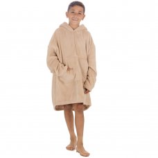 18C866: Kids Plush Oversized heavy Knit Hoodie- Toffee (One Size - 7-13 Years)